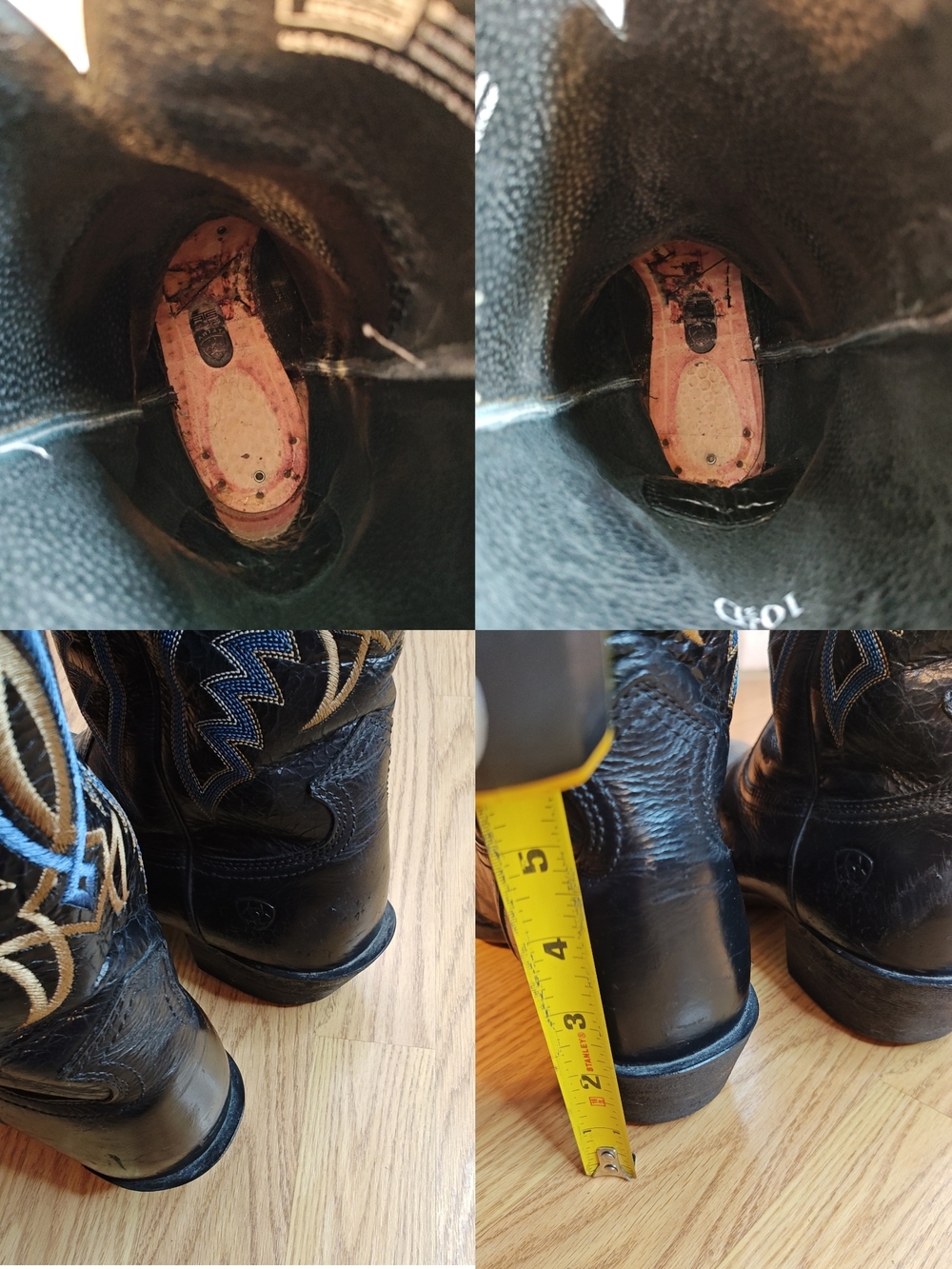Ariat Heritage Western Boots Black Leather Square Toe Blue Gold Stitch 10.5D - Picture 14 of 14